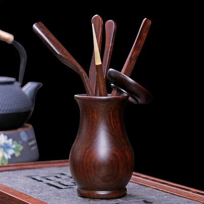 煜卿 配件茶道六君子套装黑檀木实木功夫茶具茶夹茶艺组合摆件