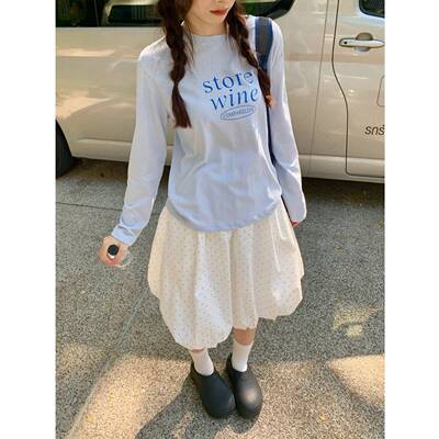 芝士兔 蓬蓬波点半身裙女韩系2026新款甜美高腰花苞裙显瘦中裙子
