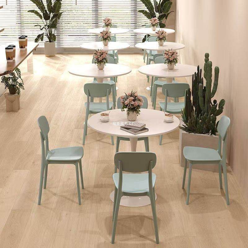 白色北欧桌子阳台圆形洽谈奶茶咖啡店桌椅组合餐桌郁金香圆桌饭桌