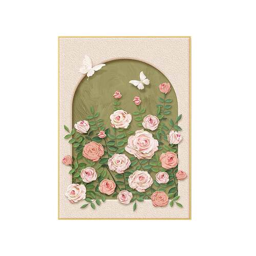 奶油风花卉主题金属框现饰代装画客厅斗柜背卧FH-0624室景挂画