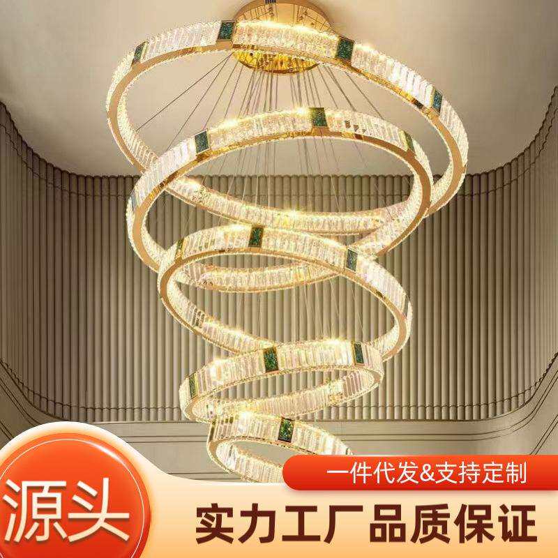 复式楼大吊灯现代简约大气轻奢挑空水晶灯楼中楼别墅挑高客厅吊灯