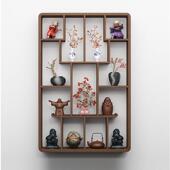 博古架壁挂式 多宝阁墙上茶杯茶具架置物架摆件墙壁架子 实木中式