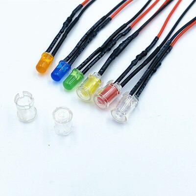 5MM超高亮LED发光二极管 F5带线透明卡扣灯套3V5V6V12V24V36V48V