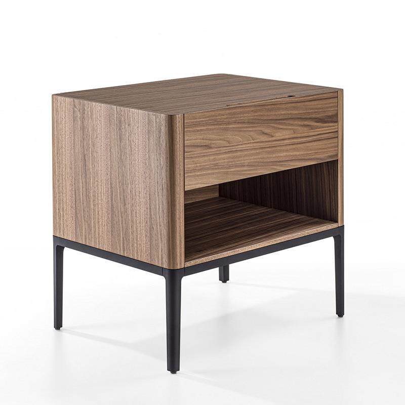 意大利北美黑胡桃实木床头柜卧室立柜极简储物柜原木床边柜轻奢