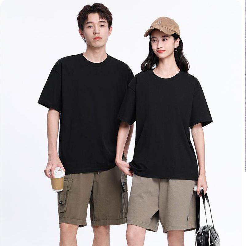 精梳纯棉t恤男短袖简约夏季衣服纯色圆领宽松男士打底衫定制LOGO