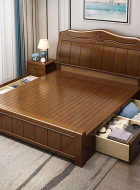 约实木床18.米单双人床主卧简室1.5米新中式高箱储X131#-1经济型