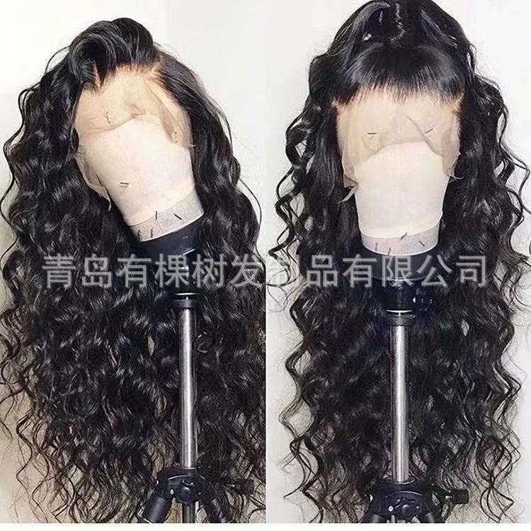 新款直销跨境欧美假发女士前蕾丝小卷发 wig哑光化纤长卷发半手织