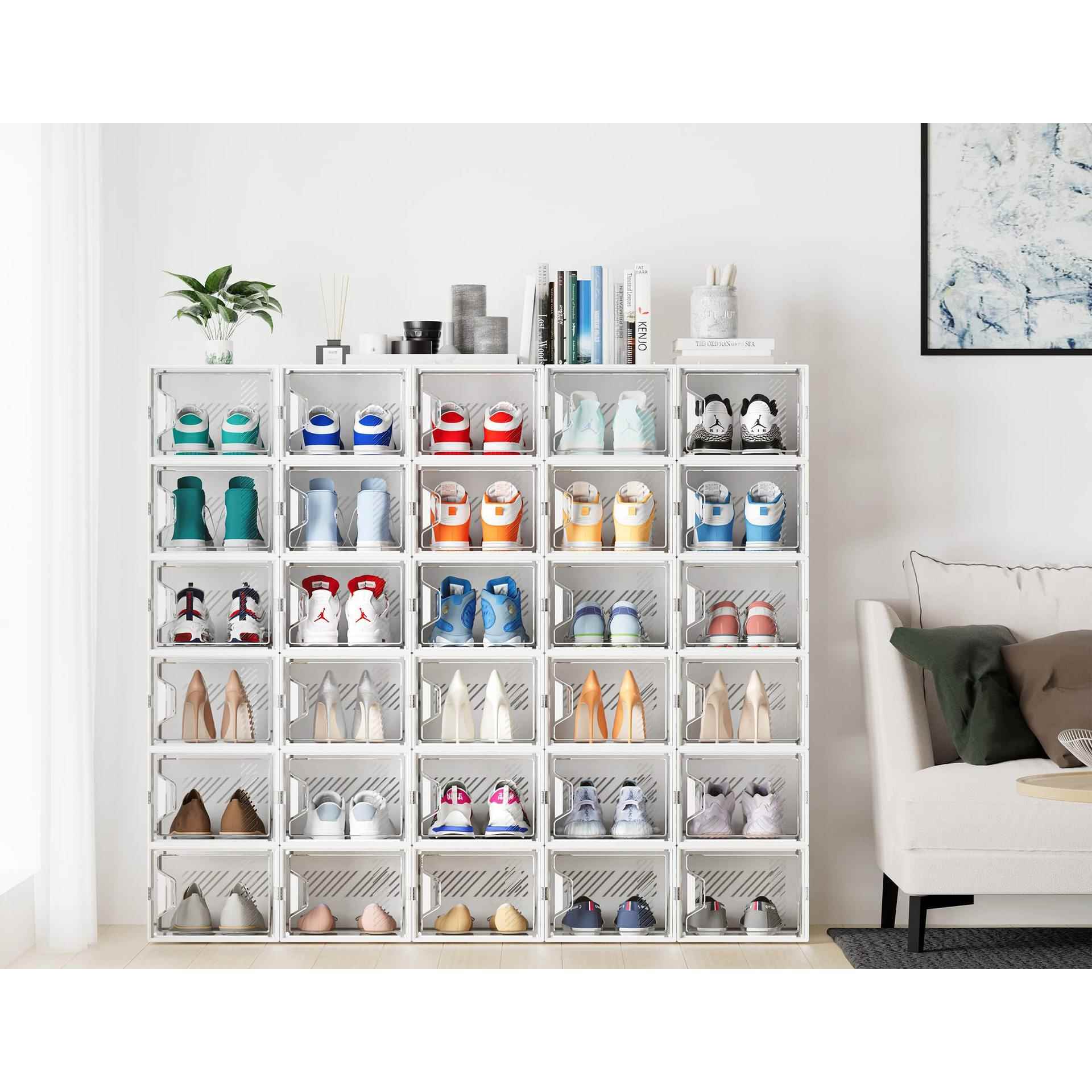 塑料简易翻盖式组合鞋柜家用宿舍磁吸收纳盒非亚克力透明鞋盒