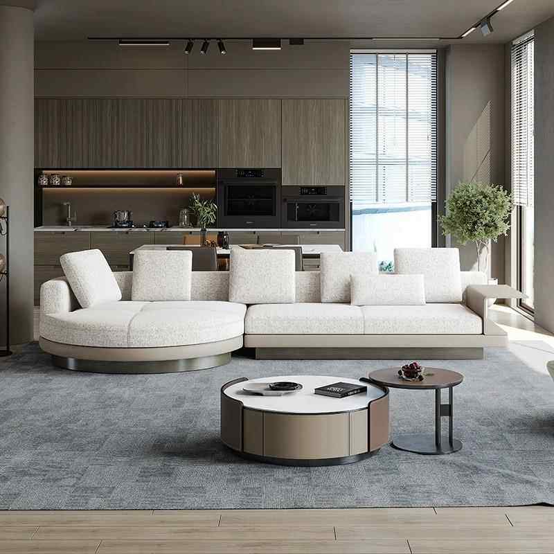 意式7824康纳转圆形棉麻布艺沙发客厅墅角设利计师弧形沙发酒别店