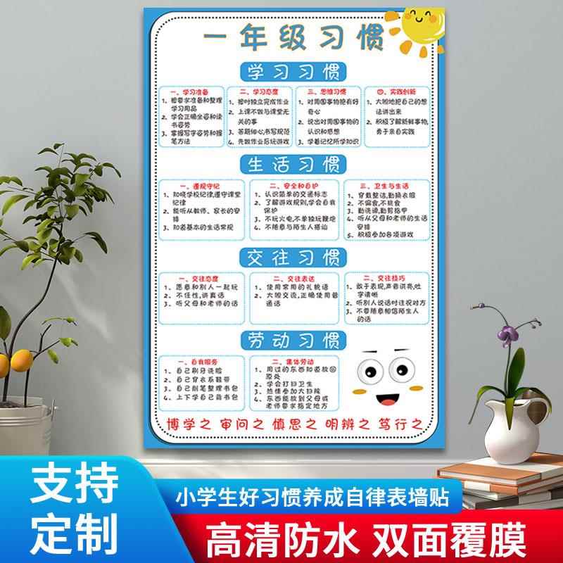 小学生好习惯养成自律表墙贴学习计划表儿童行为规范挂图贴纸