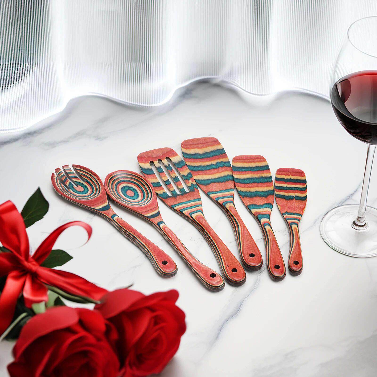 6PCS Wooden Spoons for Cooking, Pakkawood Kitchen Cooking Ut