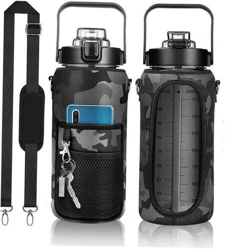 2 Liter Water Bottle With Sleeve 64 OZ Inspirational Half Ga