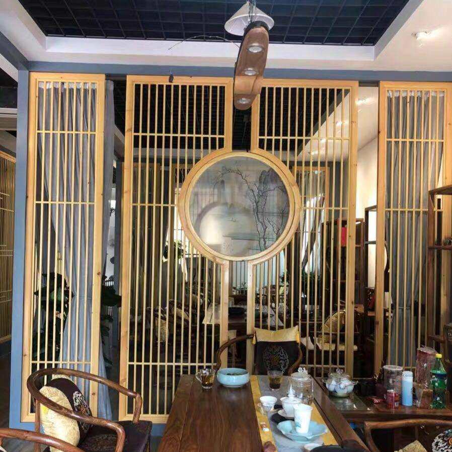 新中式实木花格隔断屏风客厅入户玄关墙日式现代简约镂空花格制作