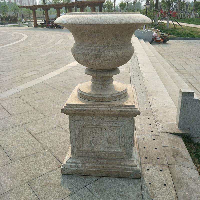 石雕花钵欧式户外石头花盆花岗岩广场盆景圆形石钵城市节日装饰品
