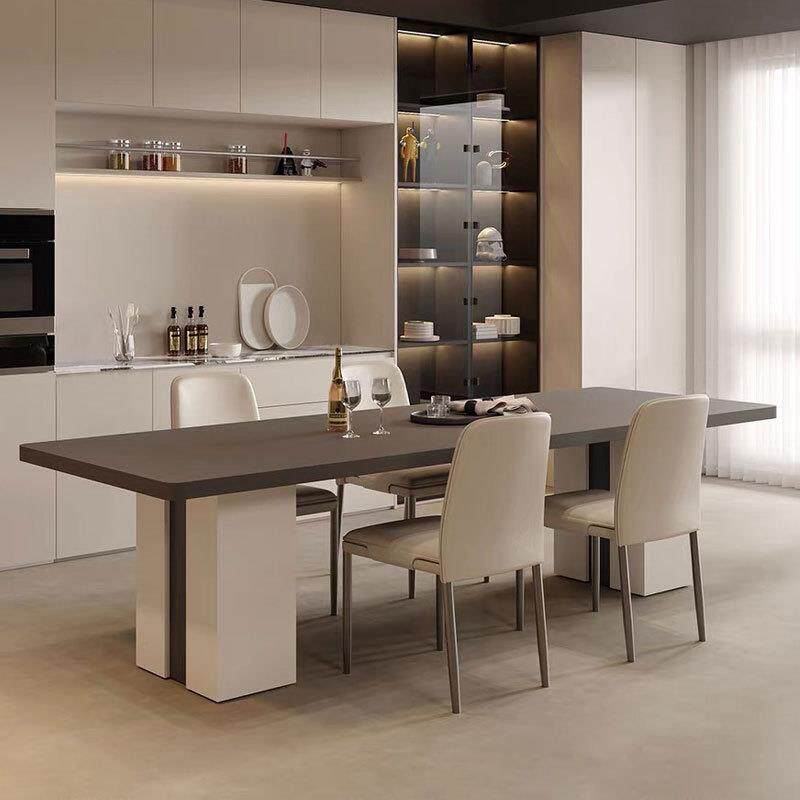 新款白色加厚岩板餐桌椅组合现代简约家用客厅大户型长方形饭桌