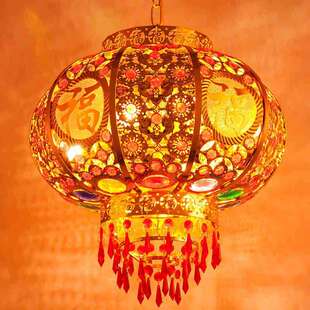 过年红灯笼挂饰水晶新款大门口阳台电动旋转灯笼结婚乔迁户外吊灯