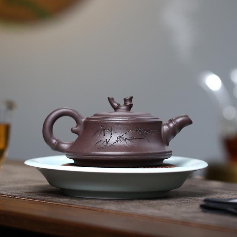 宜兴名家陈腐紫泥紫砂壶全手工 韵竹泡茶壶大容量420毫升茶具