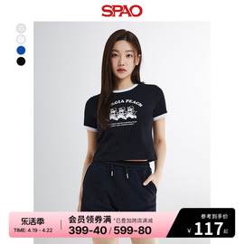 SPAO韩国同款2024年春夏女士时尚撞色圆领印花T恤SPRPE25G52