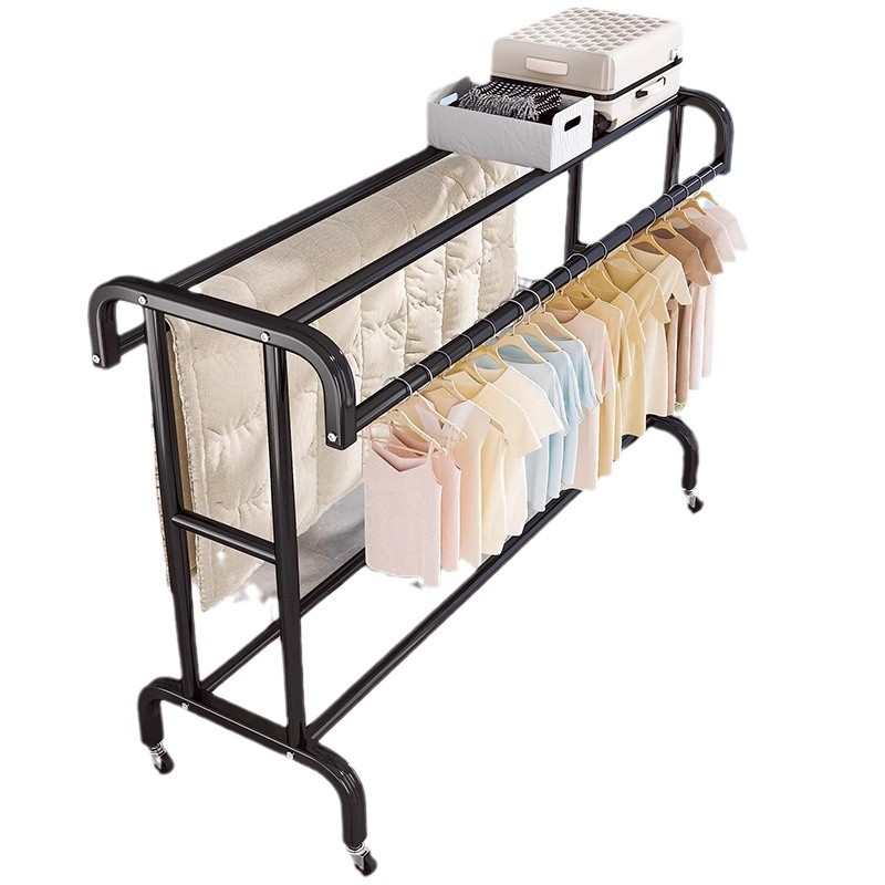 加粗收纳衣架落地杆家用卧室晾衣杆室内带轮子简易移动衣帽架挂衣