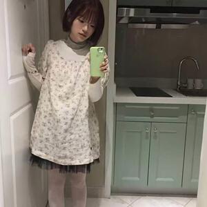 番薯小羊卷自制 日系复古碎花抽褶蝴蝶结绑带连衣裙