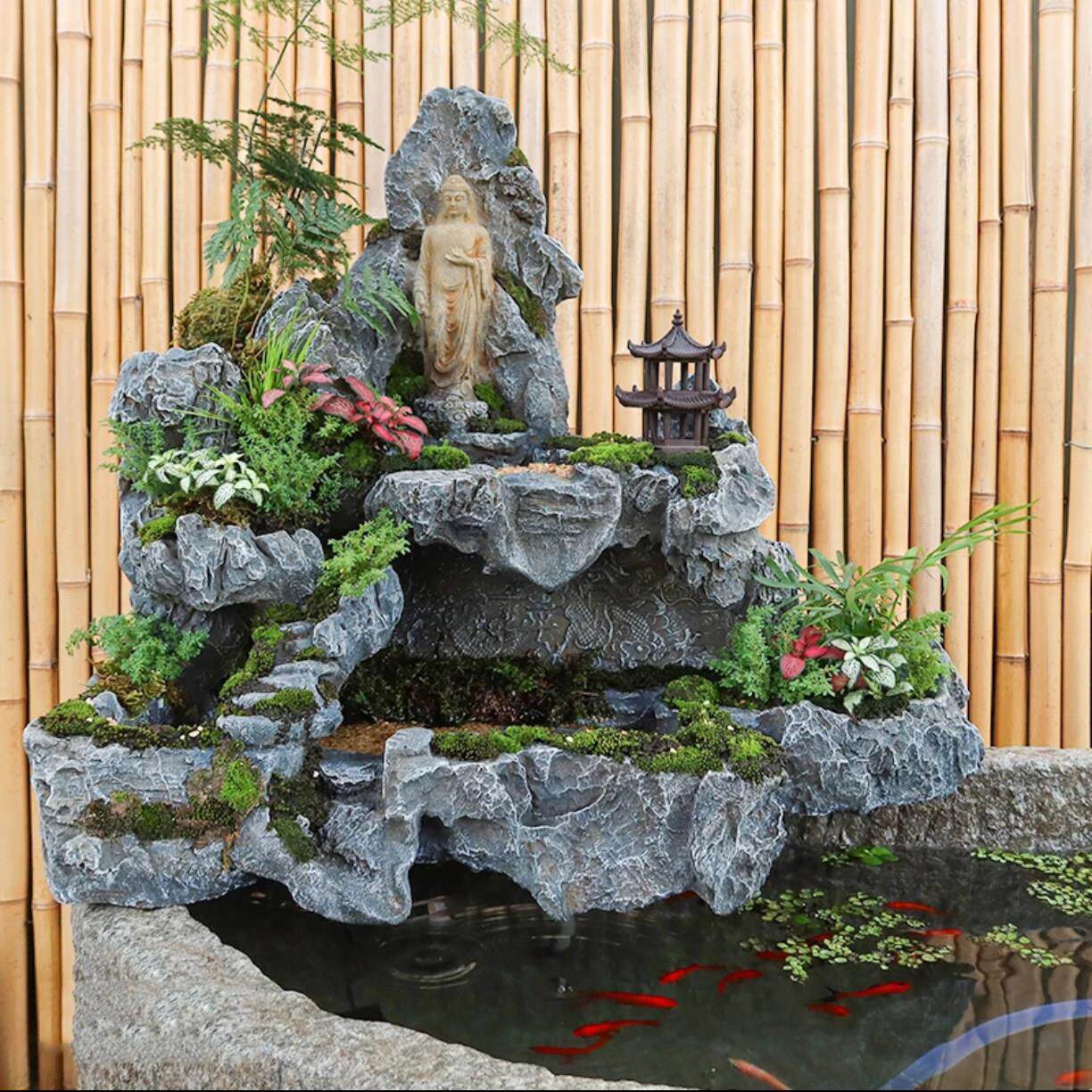 鱼池假山造景流水循环水喷泉中式仿青龙石摆件庭院花园水景观装饰