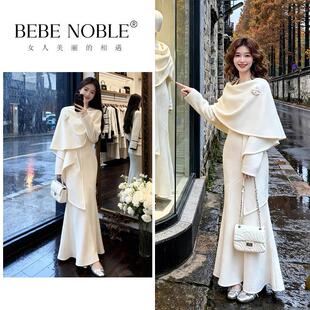 BEBE NOBLE新中式漂亮两件套女秋冬披肩外套高级感气质连衣裙套装