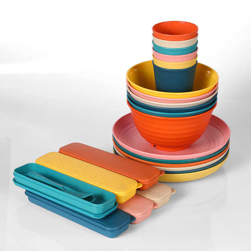 小麦秸秆加厚防摔汤碗餐盘杯餐具刀叉勺筷子6人份餐具套装,餐饮具,盘,淘宝优惠券,粉丝福利购,淘宝优惠卷