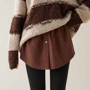 屁帘下摆女秋冬季 遮屁股白色半身裙 内搭叠穿卫衣打底神器黑色衬衫