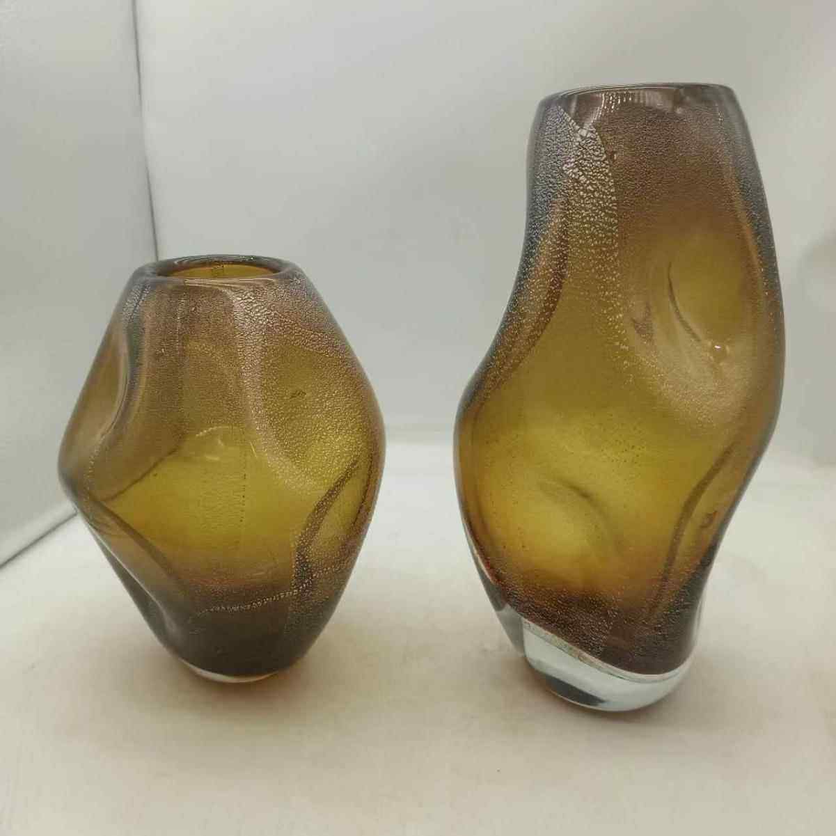 客厅水养插花棕色琉璃花瓶鲜花样板间茶色摆件厚重玻璃花器手工