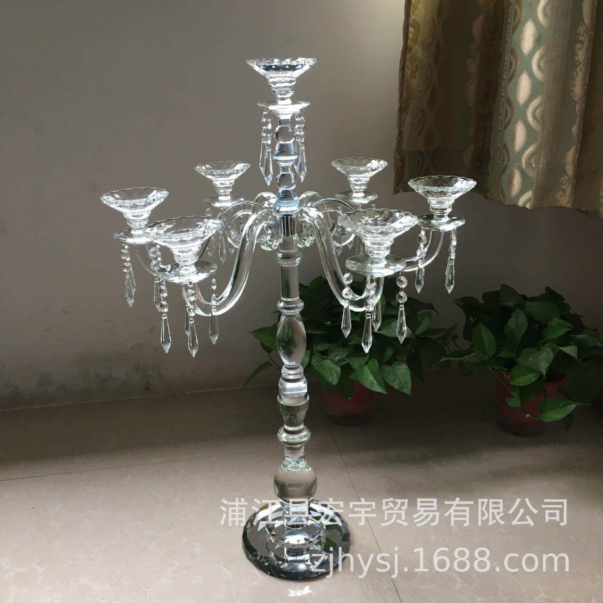 厂家直销欧式七头水晶烛台婚庆道具摆件时尚浪漫烛光晚餐插花烛台
