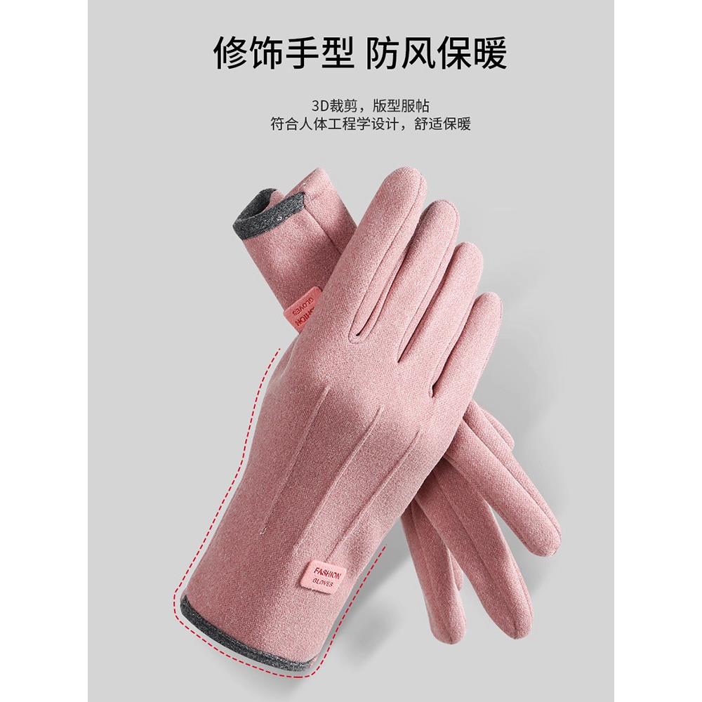 保暖手套秋冬季老人中年妈妈奶奶加绒骑行女防寒防风触屏冬天防冻