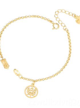 新款和玉平扣夹扣手链空托田手 925纯银复古安法金碧玉手镯链空托