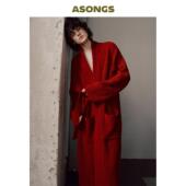 安松室ASONGS本命年安可拉红色睡袍半边绒家居服睡衣新婚情侣套装