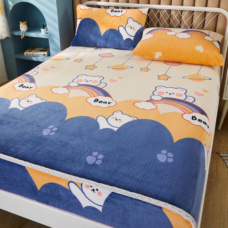 冬季牛奶珊瑚法兰绒床笠单件床罩加绒加厚床单保护床套全包床垫套