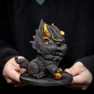 紫砂招财麒麟茶宠可养茶桌创意手工家居茶台摆件招财茶玩茶具