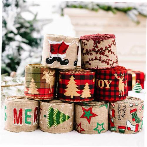 Christmas decoration tree cartoon linen ribbon 圣诞装饰彩带