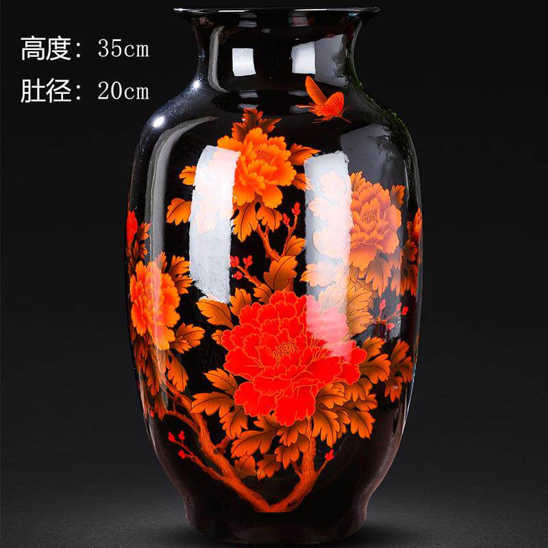 正品景德陶瓷器台面花博瓶镇贵红色水晶釉花开富牡丹客厅古架摆件