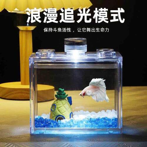 斗鱼专用缸亚克力小型积木家用客厅创意造景生态迷你高透桌面摆件