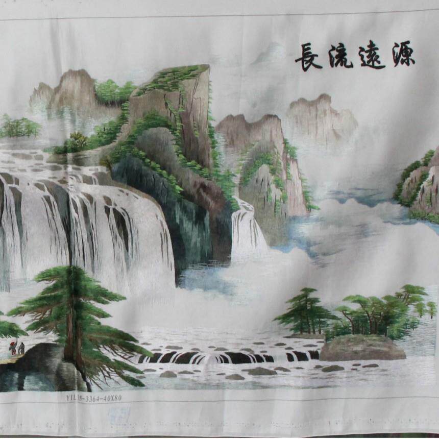 厂家生产苏绣绣片办公室客厅装饰画手工刺绣家居挂画源远流长