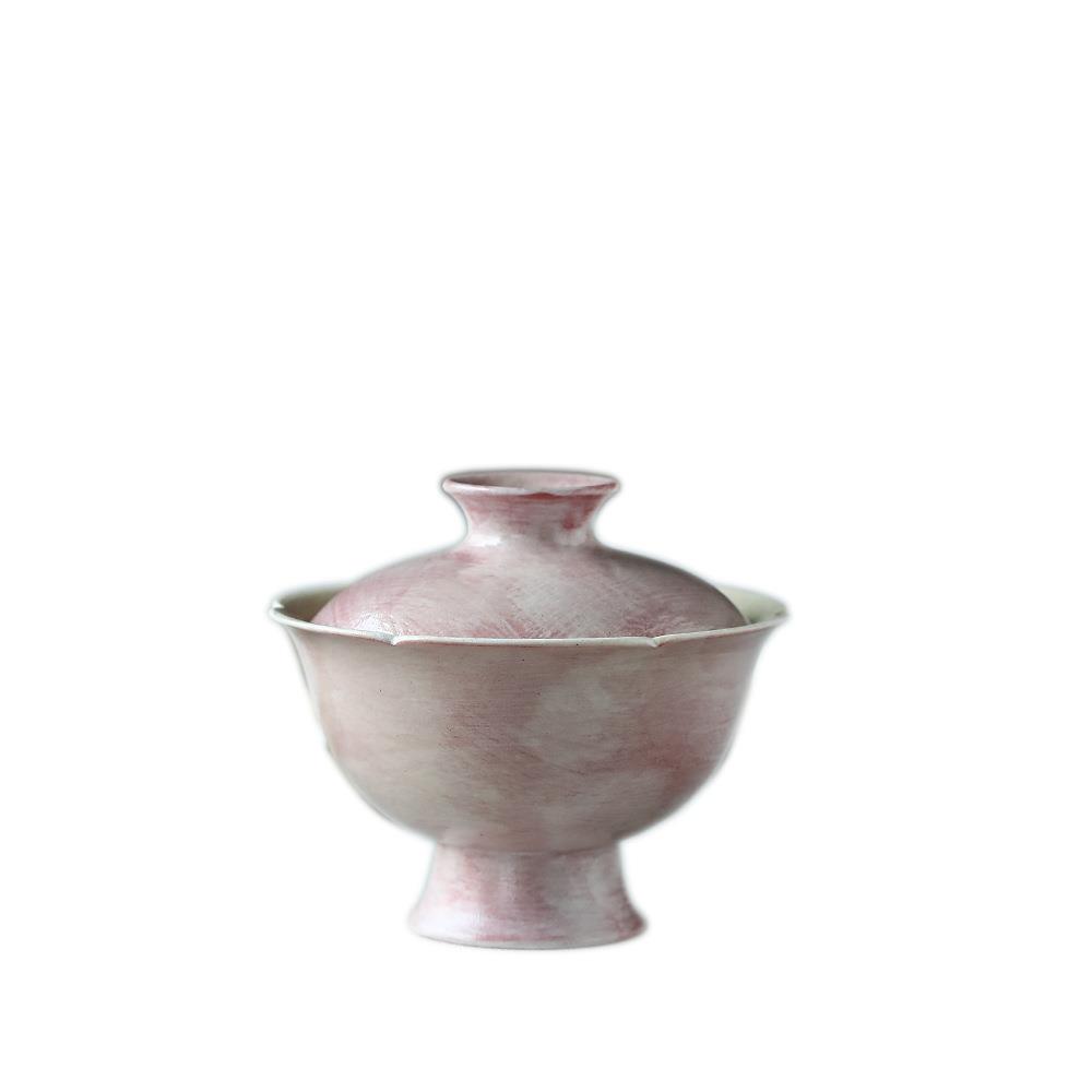 景德镇柴烧盖碗单个泡茶碗手工创意苏打粉红色功夫茶具陶瓷家用