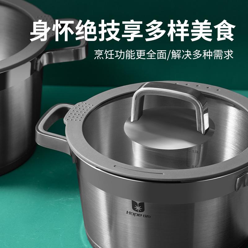 好来福欧式汤锅304不锈钢炖锅煮锅22cm加厚复底煮粥煮面锅热奶锅