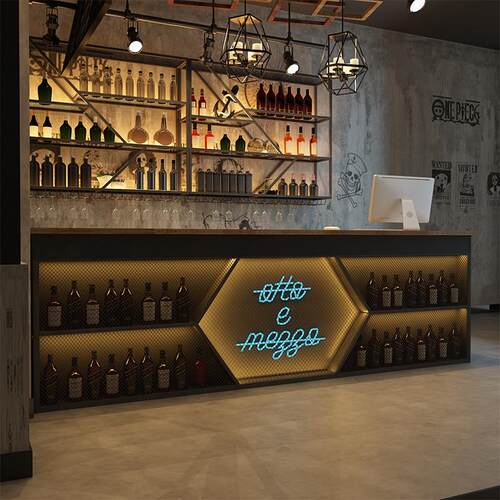 酒吧吧台收银柜台店铺小型饭厅铁艺柜台复古工业风烧烤店前台接待