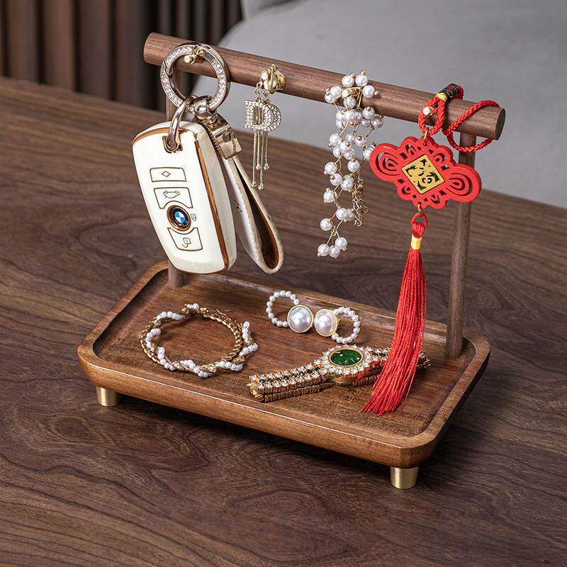 新中式钥匙实木收纳盒进门玄关首饰置物架桌面整理创意入户收纳架