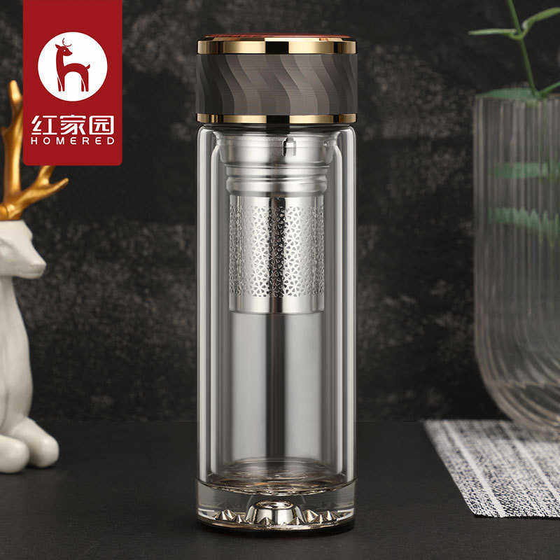 茶水分离泡杯双层带盖高档低调奢华办公室加厚双层水晶玻璃杯礼品,餐饮具,玻璃杯,淘宝优惠券,粉丝福利购,淘宝优惠卷