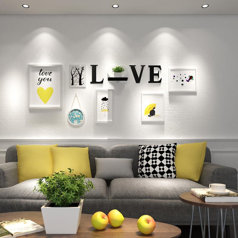 现代厅简壁约照片墙配钟走廊玄关壁6魅力--挂画组合餐客厅墙面装