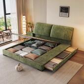 雪尼尔布艺床大象耳朵主卧复古风实木软包床极简齐边双人床婚床