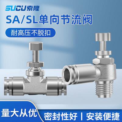 304不锈钢节流阀单向限流调速气动气管接头手阀SL6-01/8-2/10-3新