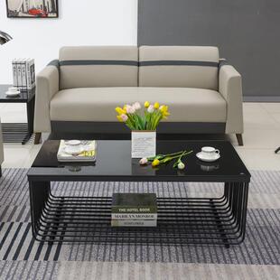 现代简约办公茶几轻奢钢化玻璃 客厅办公室商务茶几A08 黑色茶几