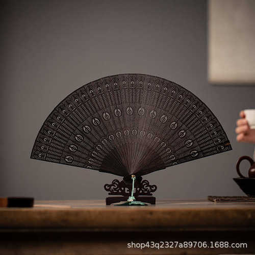 檀香木紫檀绿檀紫光檀苏扇中国风折扇镂空雕刻檀香扇文创礼品扇