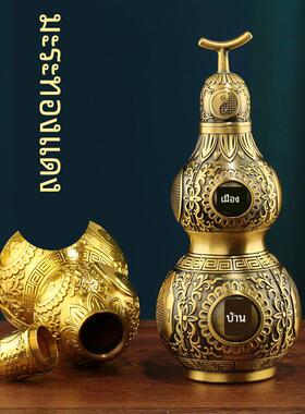 纯黄铜开盖铜葫芦摆件开口空心八卦客厅玄关大葫芦办公室卧室工艺